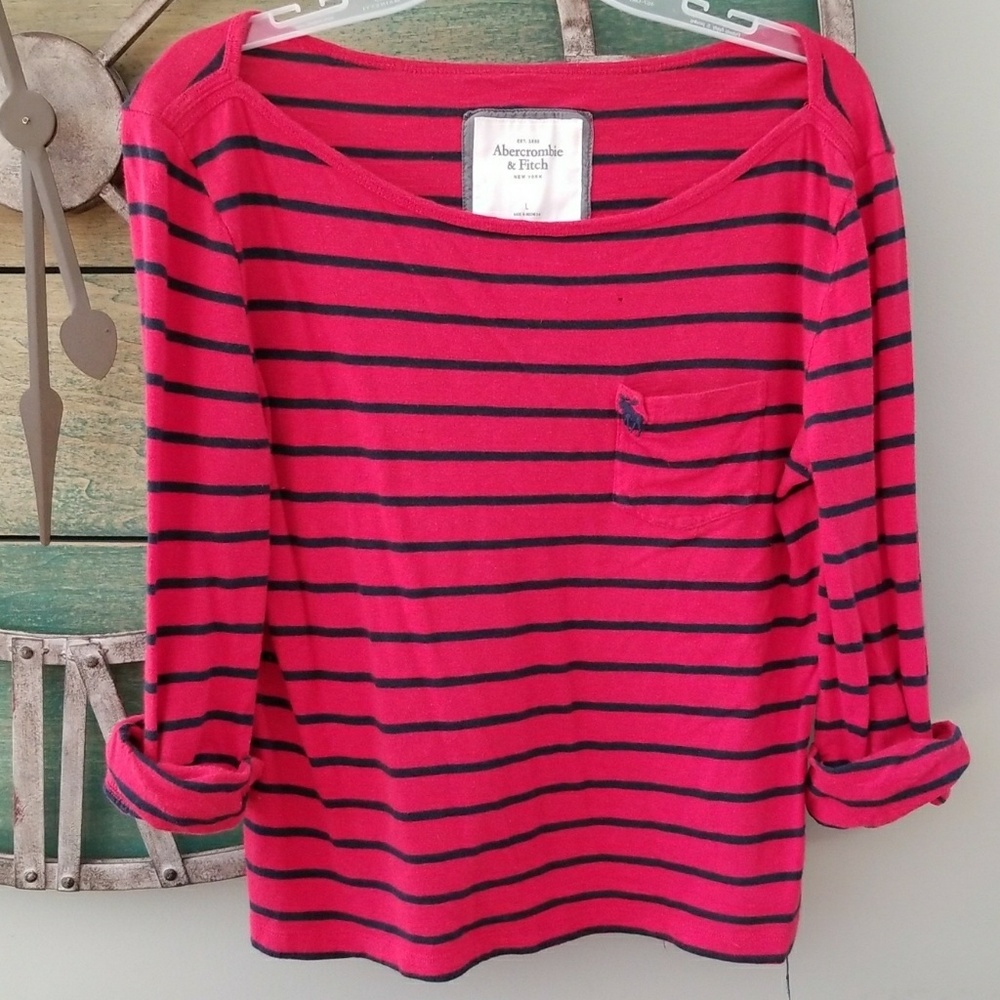 Red w/ navy blue stripes Abercrombie and Fitch top